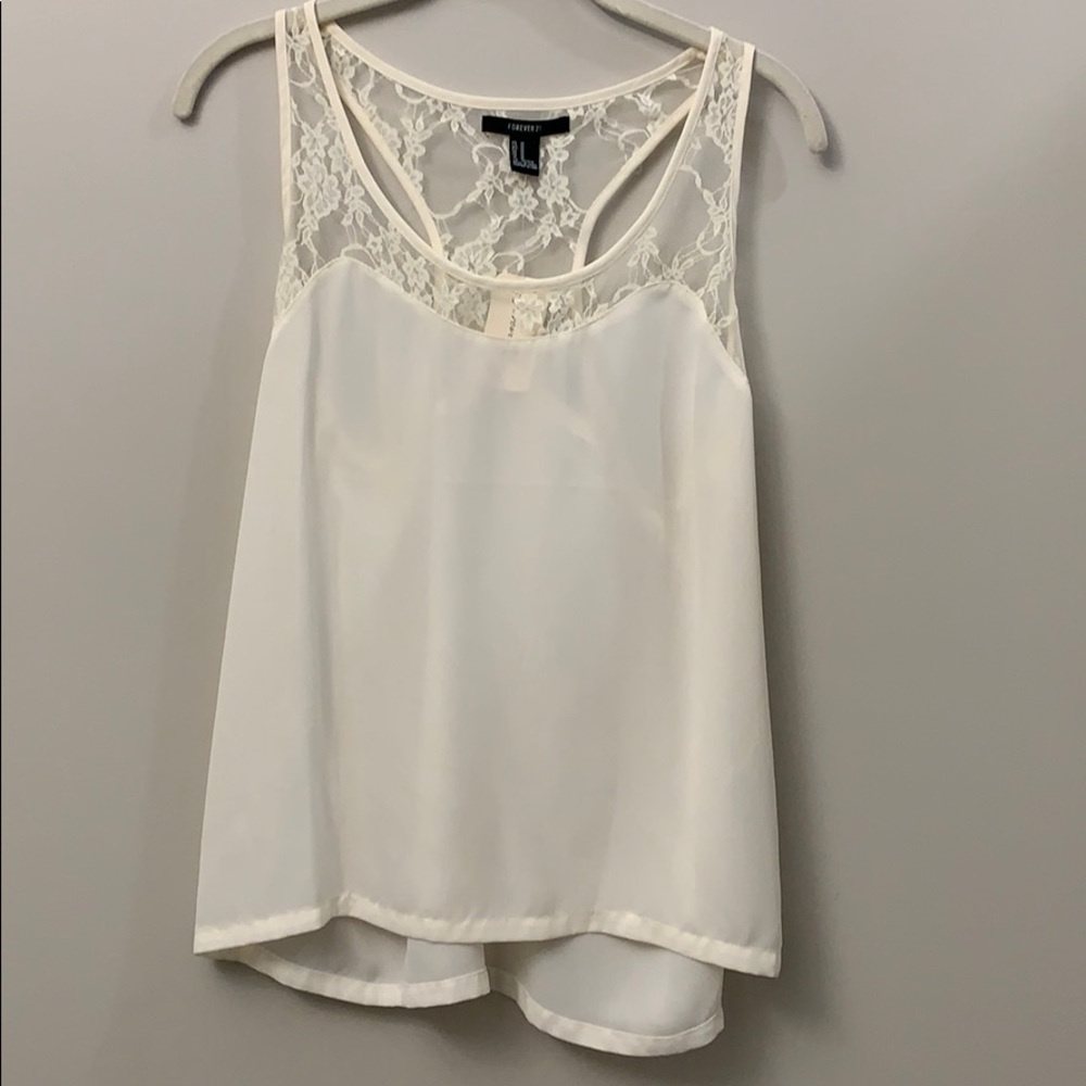 Cream White Lace Sheer Top